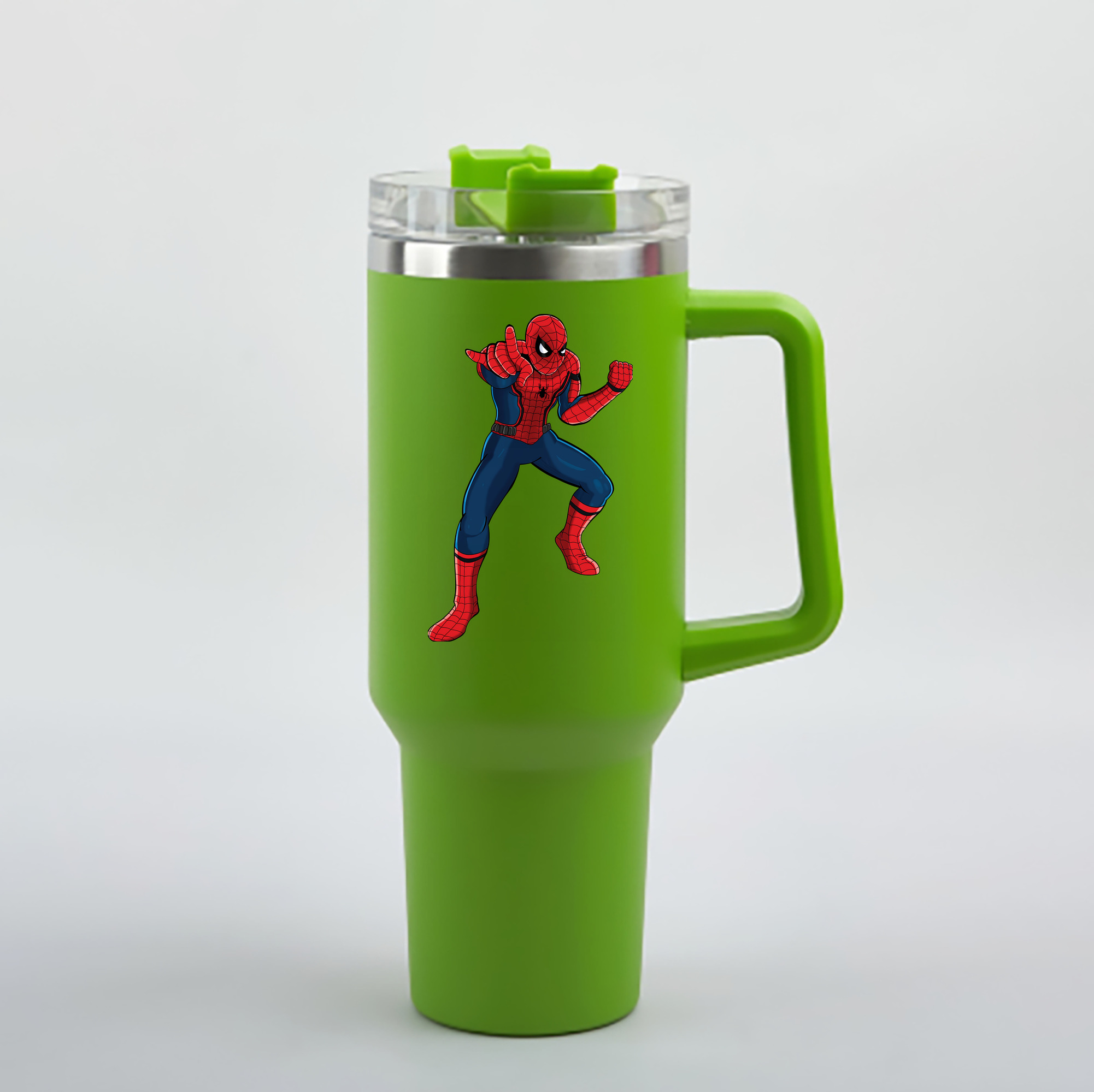 （画像用） Spider Man スパイダーマン 1200mL車用タンブラー - クリスタルステッカー（プラスチックストロー付き）